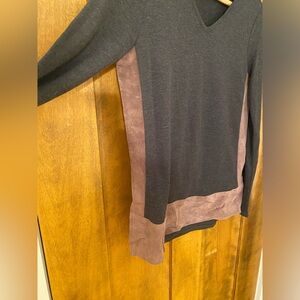Ecru grey and pink suede long sleeve top